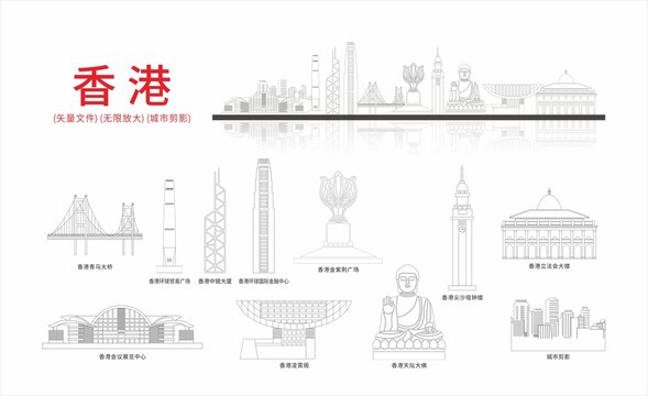 香港城市剪影线稿