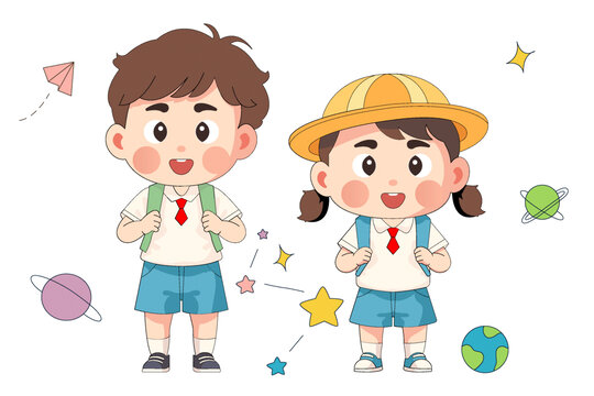 背着书包上学的小学生