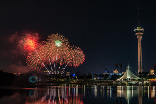 澳门南湾雅文湖畔夜景烟花
