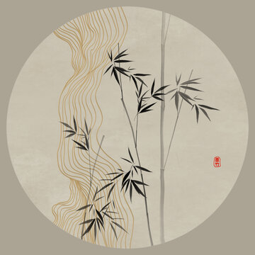 圆形水墨竹子