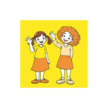 两个小女孩卡通矢量图