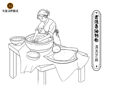 清洗芝麻香油制作素材