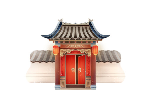 挂灯笼的中式宅邸院子大门