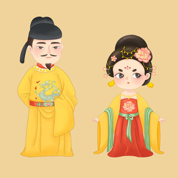 Q版可爱唐朝皇帝与贵妃国风人物