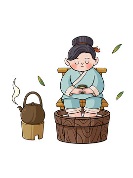 秋日年轻人古法养生趣味人物