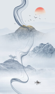 竖幅山水画