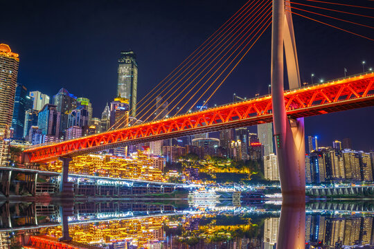 重庆洪崖洞与千厮门大桥夜景