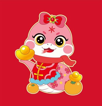 蛇年窗花对联女福娃蛇年卡通