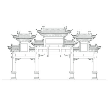 经典牌楼立面线稿图