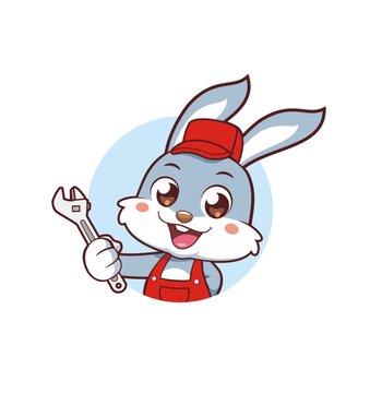 卡通可爱小兔维修工头像矢量图