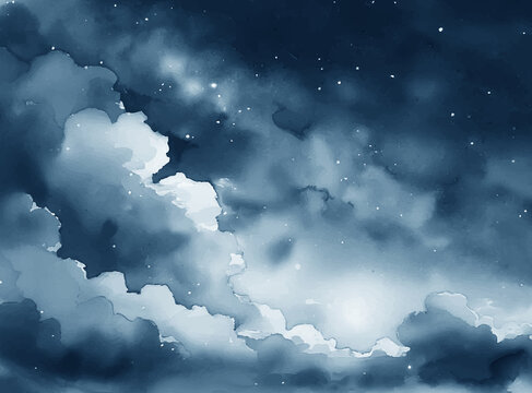 水彩夜晚水彩星空星辰