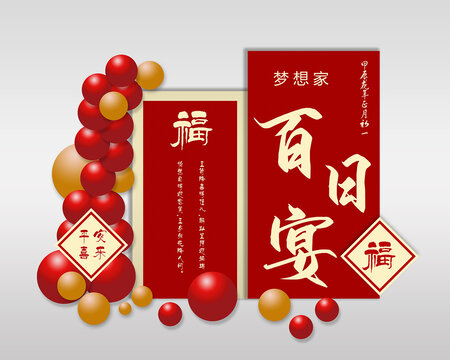 国潮中式百日宴背景