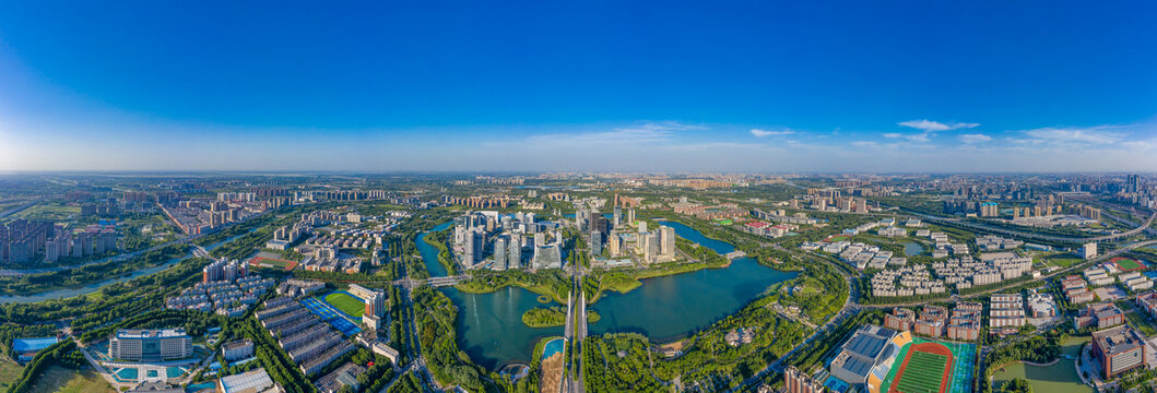 航拍郑州龙子湖城市建筑群新城区