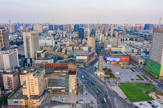 航拍郑州二七塔城市地标二七广场