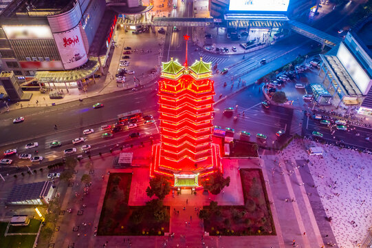 郑州二七广场郑州二七塔地标夜景
