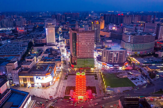 郑州二七广场郑州二七塔地标夜景