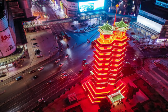 郑州二七广场郑州二七塔地标夜景