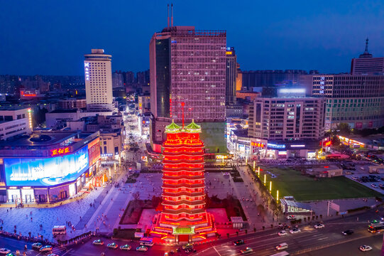 郑州二七纪念塔夜景二七广场光影
