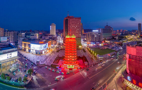 郑州二七纪念塔夜景二七广场光影