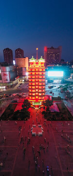 郑州二七纪念塔夜景二七广场光影