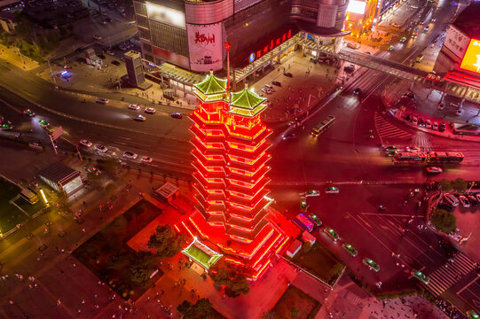 郑州二七纪念塔夜景二七广场光影