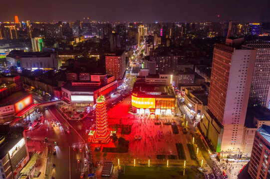 郑州二七纪念塔夜景二七广场光影