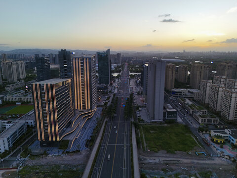 绍兴镜湖新区夜景航拍