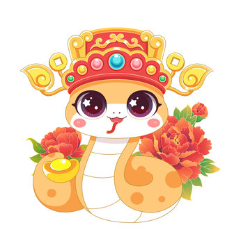 蛇年国潮牡丹花开富贵插画