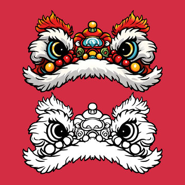 舞狮头国潮插画
