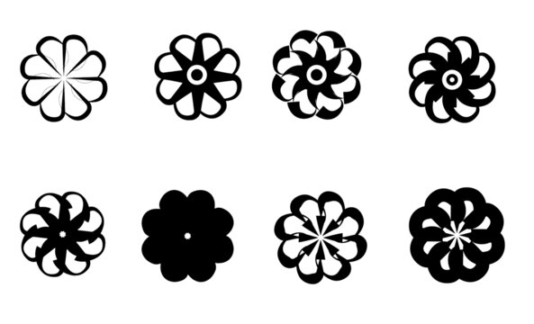 矢量花朵图标黑白剪影插图