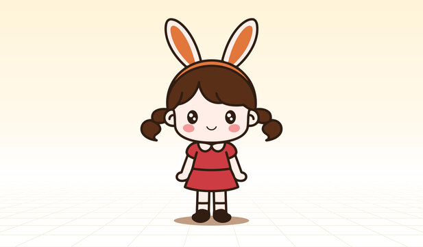 麻花辫兔子女孩吉祥物