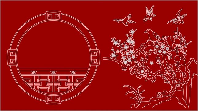 窗外寒梅喜鹊报喜图