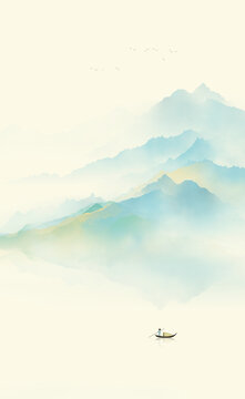 青绿新中式山水画