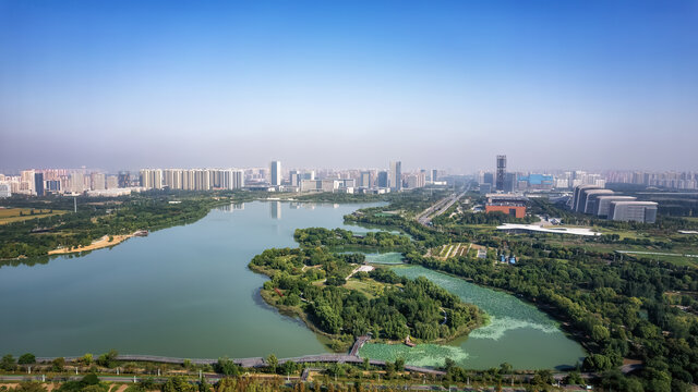 航拍济南大明湖老城街景