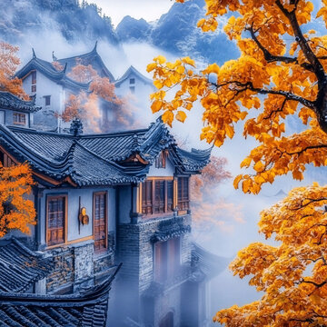古雅建筑秋意