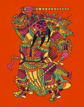 春节新年喜庆门神人物插画
