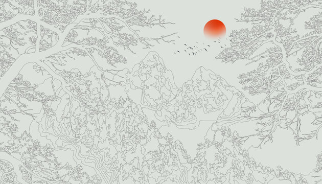 线描山水画