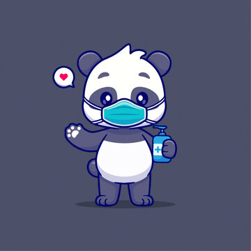可爱熊猫口罩矢量Q版卡通插画