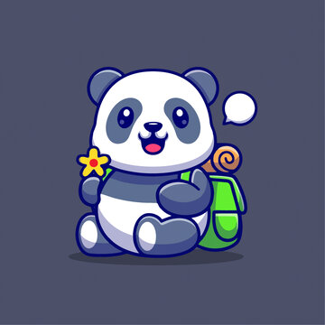 可爱熊猫书包矢量Q版卡通插画