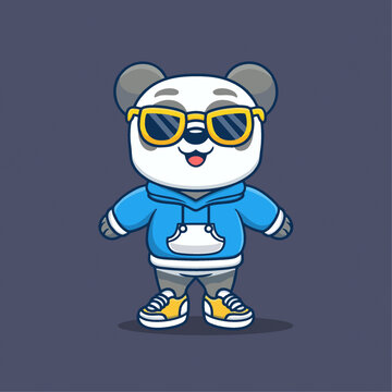 可爱熊猫墨镜时尚矢量Q版卡通