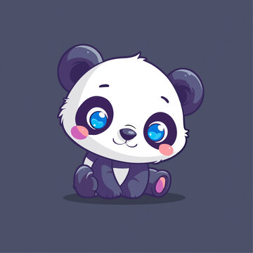 可爱熊猫坐着矢量Q版卡通插画