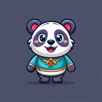 可爱熊猫中国风服装微笑矢量卡通