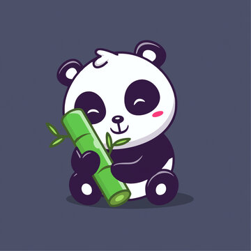 可爱熊猫竹子微笑矢量卡通