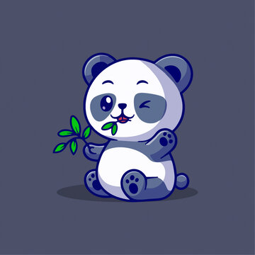 可爱熊猫竹子微笑矢量卡通