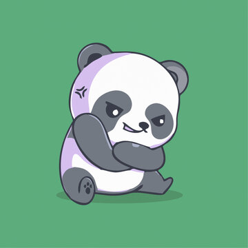 可爱熊猫国宝奸笑偷着乐卡通插画
