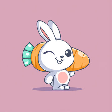 可爱小兔子大力士胡萝卜插画