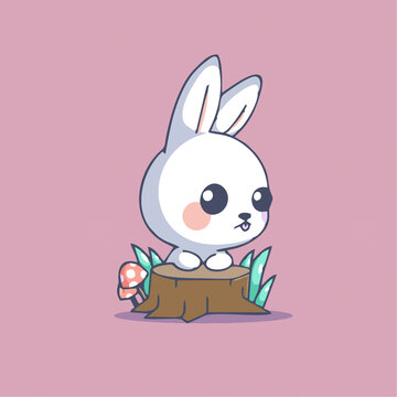 可爱小兔子树墩树桩矢量插画