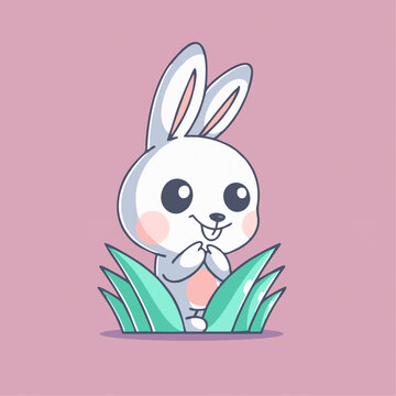 可爱小兔子草地矢量Q版卡通插画