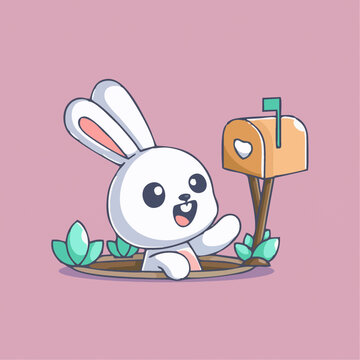 可爱小兔子邮箱矢量Q版卡通插画