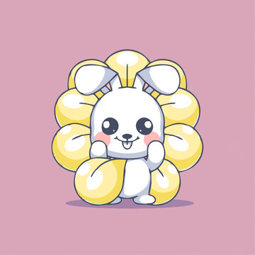 可爱小兔子花瓣矢量Q版卡通插画